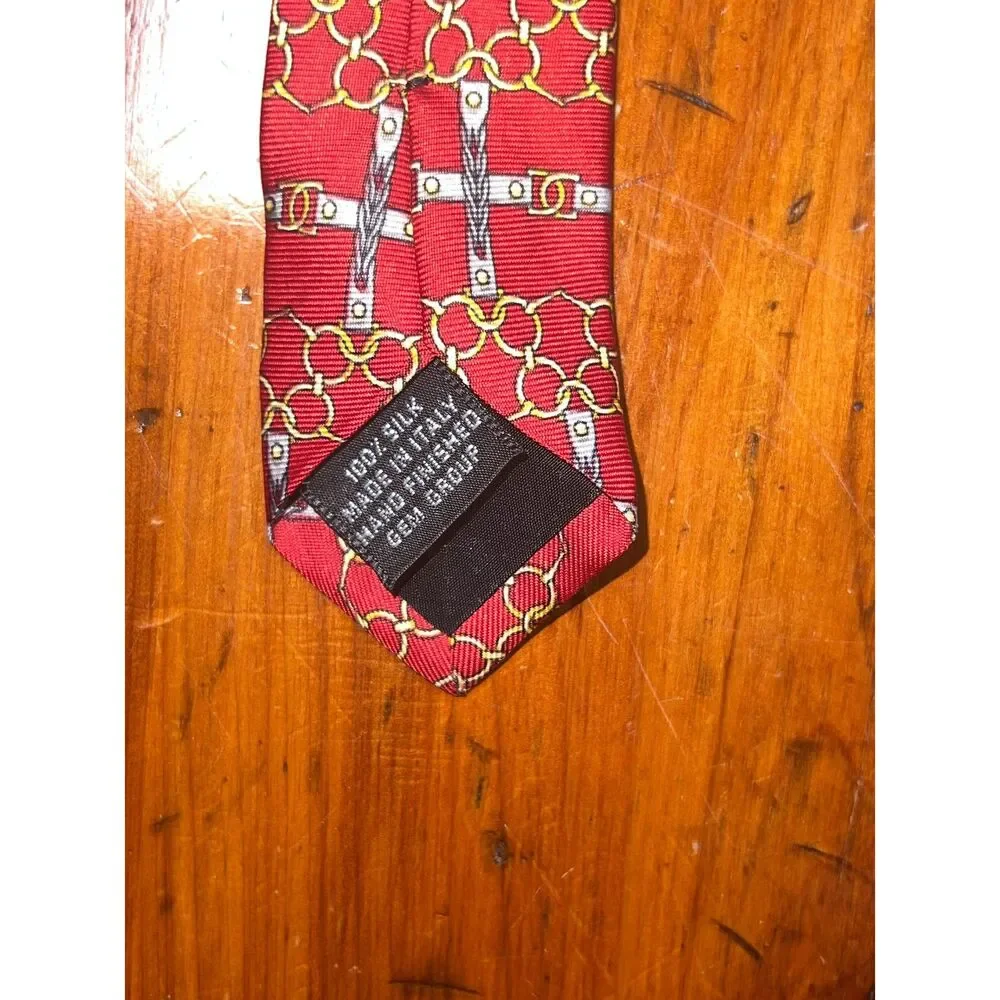 Paolo Gucci Designed by Paolo Gucci Red Chain Silk Necktie